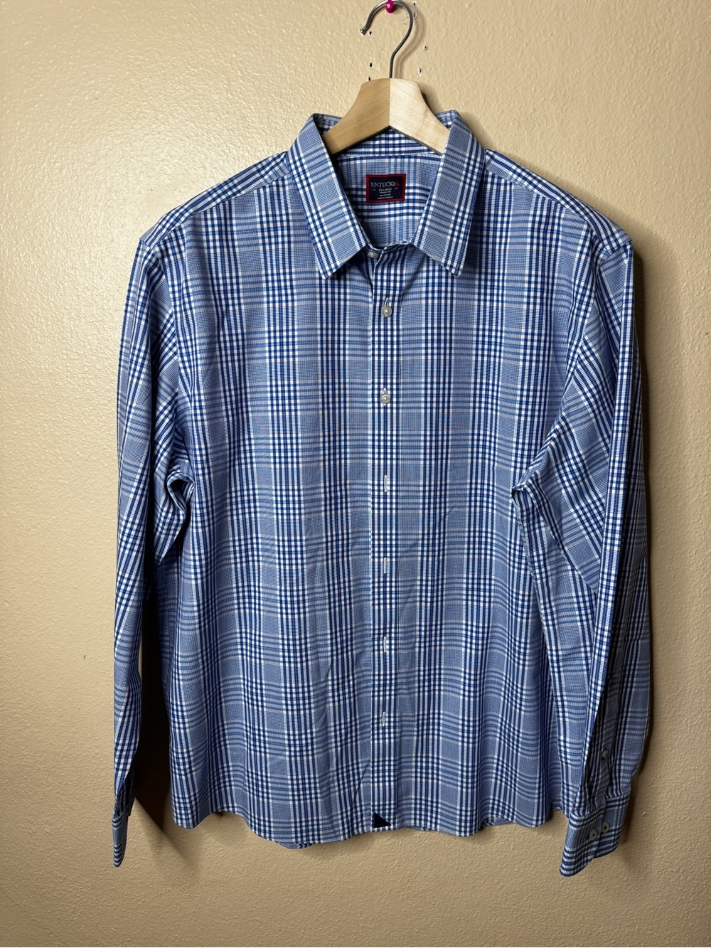 UNTUCKit Men’s Blue Plaid Wrinkle Free Long Sleeve Button Down Shirt XXL